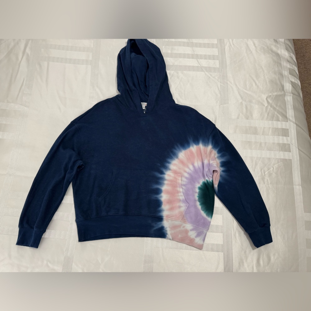 Navy Tie-Dye Pullover Hoodie with Pastel Fan Burst